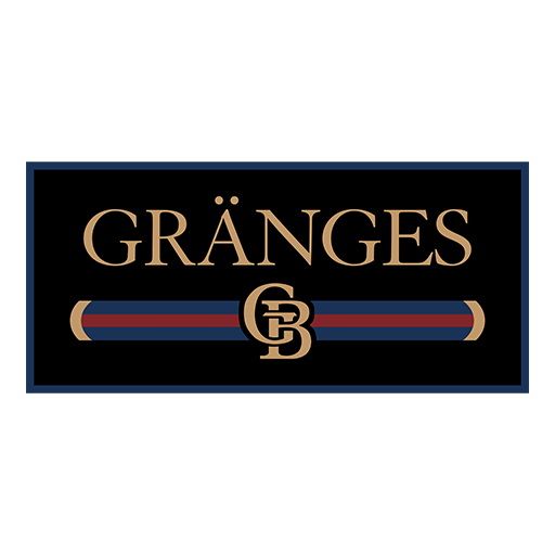 Blått tygmärke med texten "Gränges"
