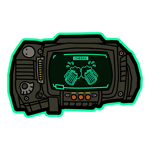 Grått Fallout-tygmärke med texten "Cheers!"